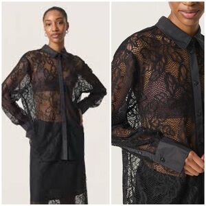Soaked Nylah Black Lace Button Down Blouse Size M EUC